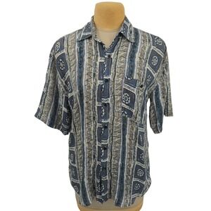 Bruno Button Up Shirt Men Medium Blue Silk Abstract Geometric Lightweight Casual